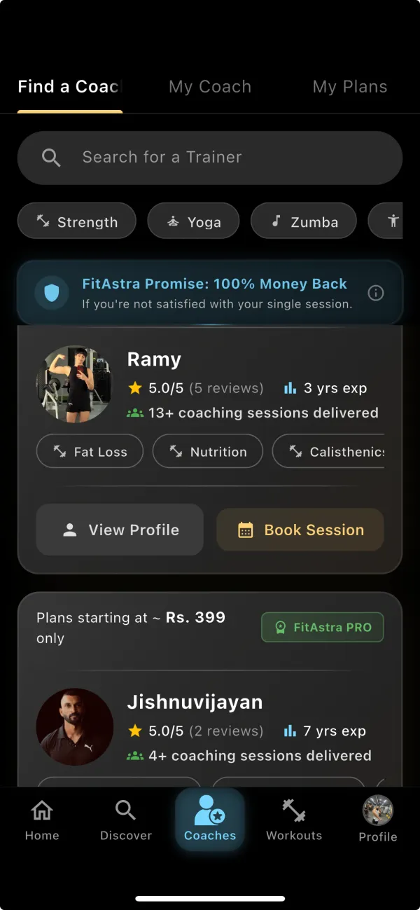 Upcoming workouts