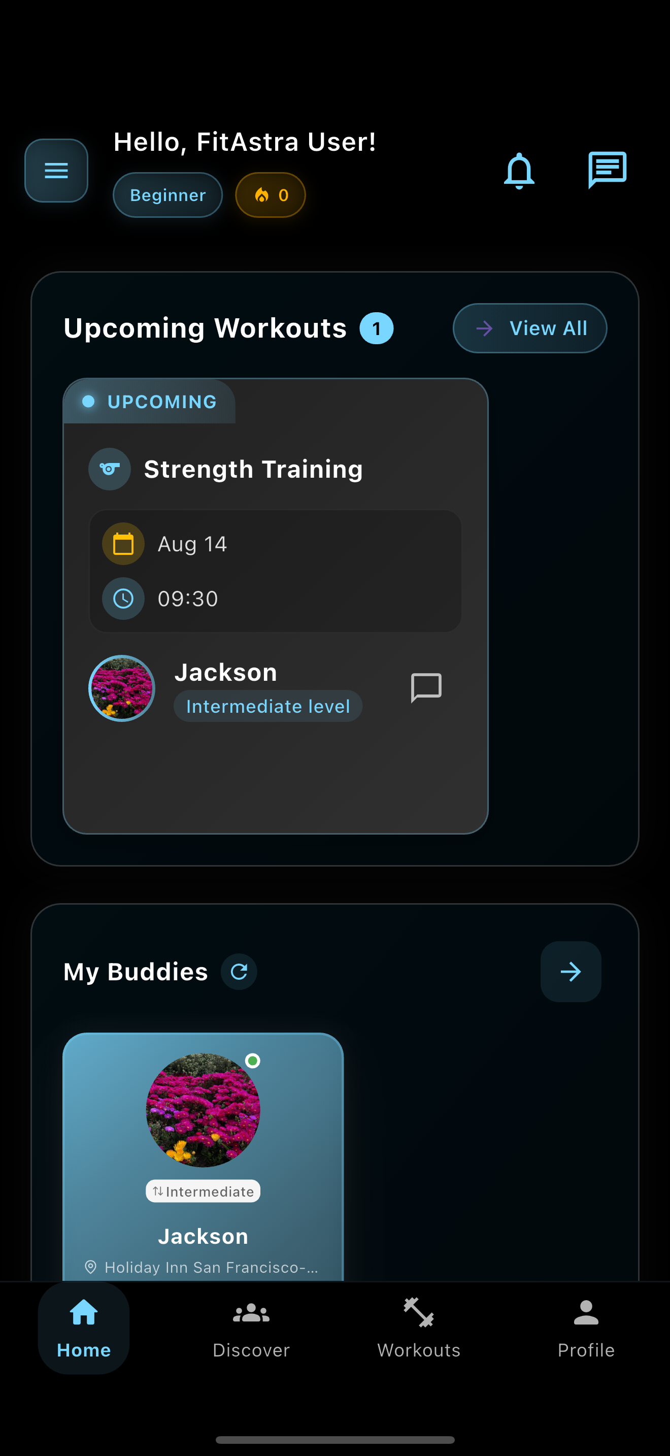 Upcoming workouts