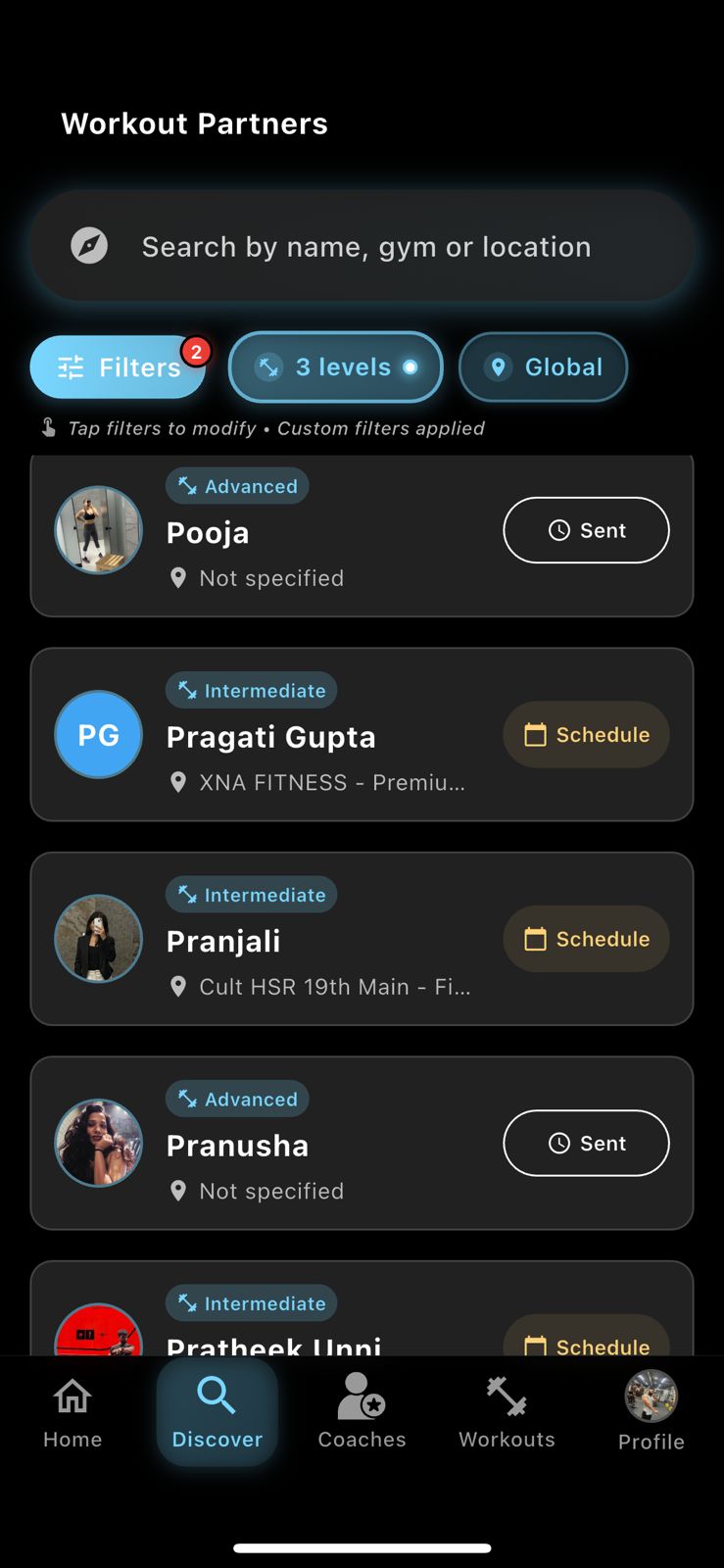 Find fitness partners